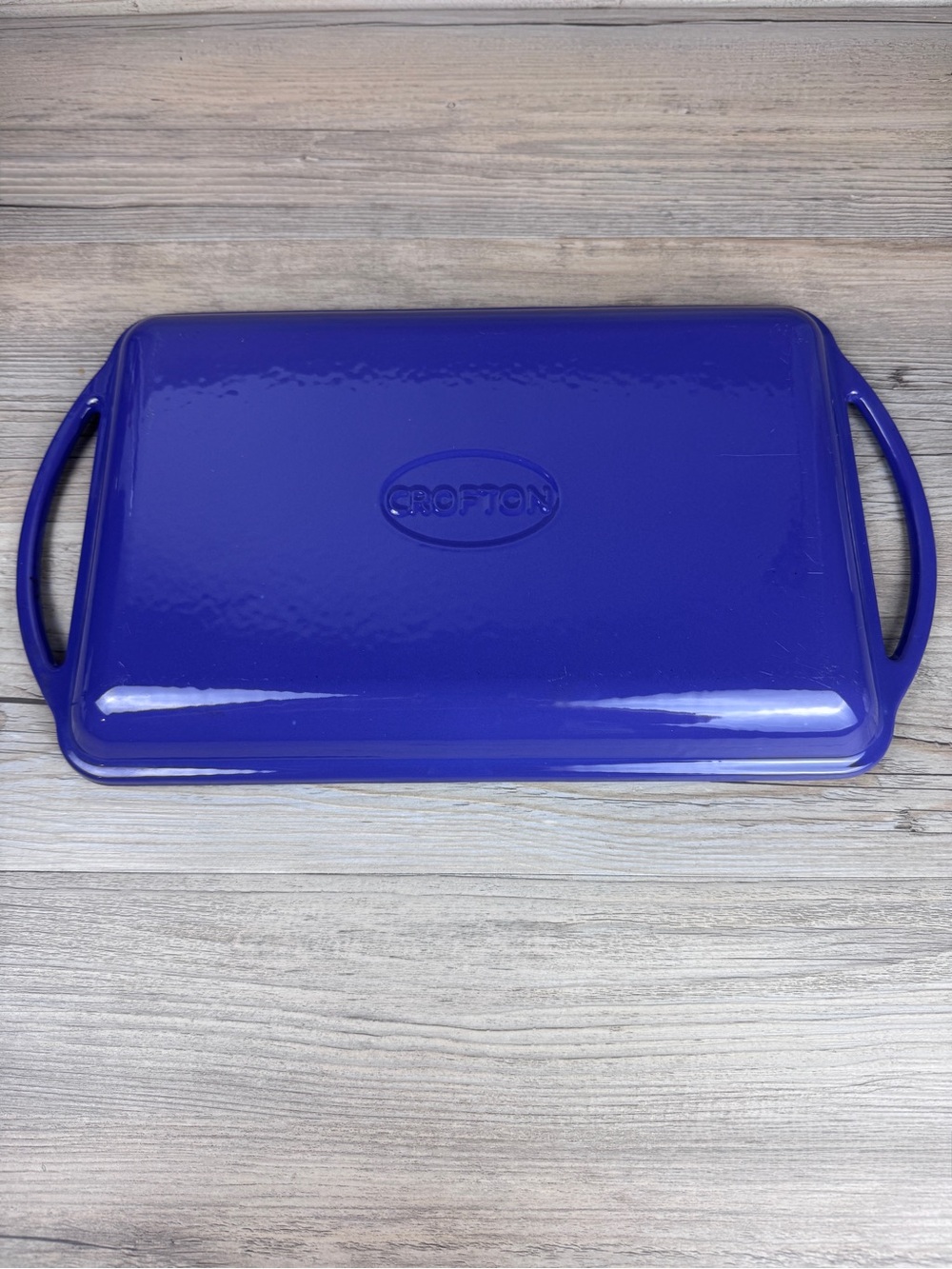 Crofton Purple Enamel Cast Iron Smooth Griddle Pan w/ Handles 12" × 8" Preowned